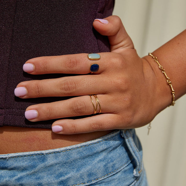Gold Dual Stone Open Ring